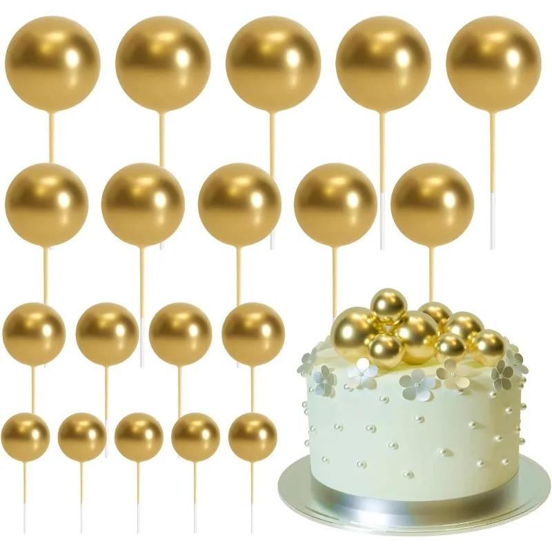 20 Pcs Mini Balloon Cake Topper Decorations with Gold Balls On Sticks - Cake Picks for Birthday, Wedding, and Party Decorations
