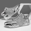 Fashion Men's Autumn Leather Casual Shoes Sequin Silver Sneakers Man High Top Shoes for Men Women Fashion Height-raising Men Sneakers