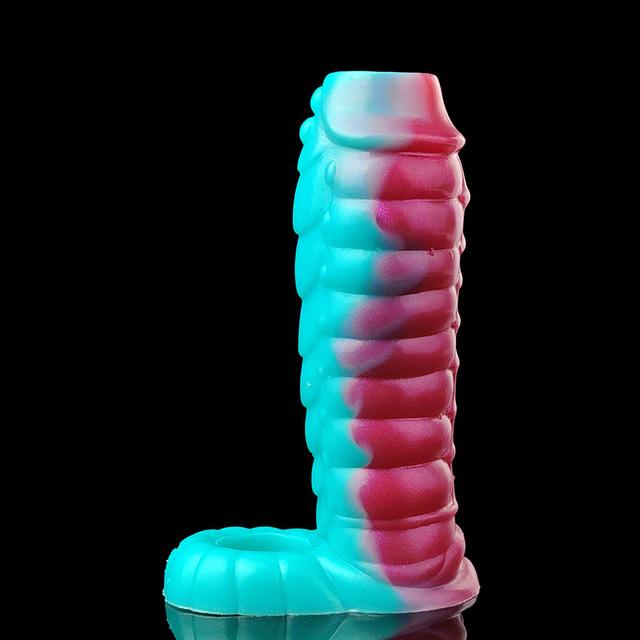 FAAK Fantasy Ribbed Dragon Penis Sleeve Soft Silicone Sex Toys Sheath Stretchable Cock Enlargement Hollow Dildo Male Masturbator