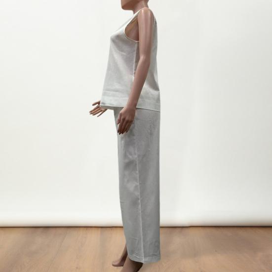 2 Pcs/Set Women Vest Pants Set Round Neck Sleeveless Loose Solid Color Top Wide Leg Pants Casual Homewear Two-piece Sports Top Trousers Set