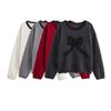 2024 Autumn Women's European & American Style 3D Bow Color Block Round Neck Knit Sweater