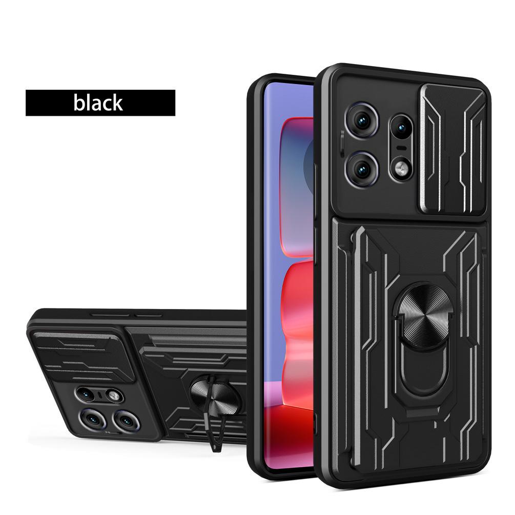 Slide Lens Camera Shockproof Armor Case for Moto Edge 50 Pro 40 Edge40 Pro Ultra Card Slot Wallet Ring Stand Holder Cover for Motorola Edge50 Pro