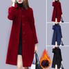 Lady Fall Winter Woolen Coat Turn-down Collar Single-breasted Loose Mid Length Thick