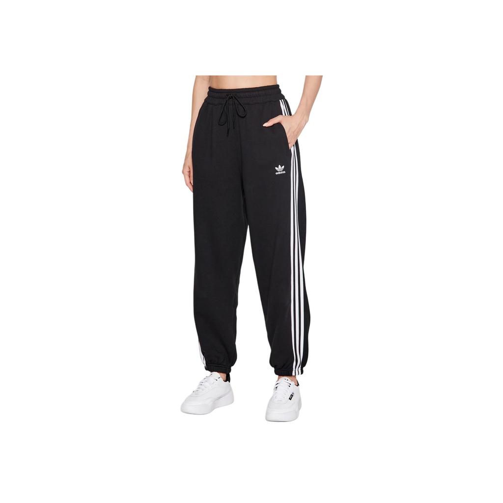 Adidas Originals Trefoil SS22 Solid Embroidered Logo Drawstring Straight Sweatpants Women Bottoms Black HM2143