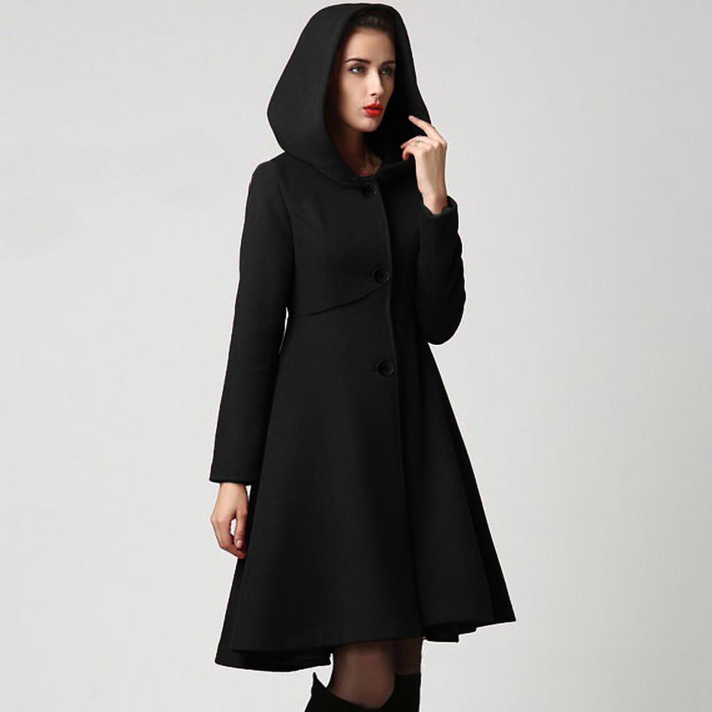 Women Fashion Hooded Cape Pullover Lady Elegant Waist Pocket Winter Warm Coat