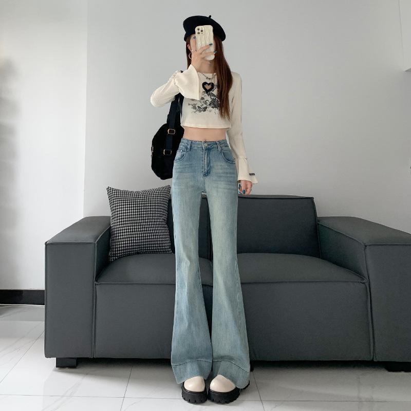 High Waisted Slightly Flared Jeans for Women In Spring Slim Fit and Slim Horseshoe Pants Stretch Bell-bottom Pants for Women In Spring