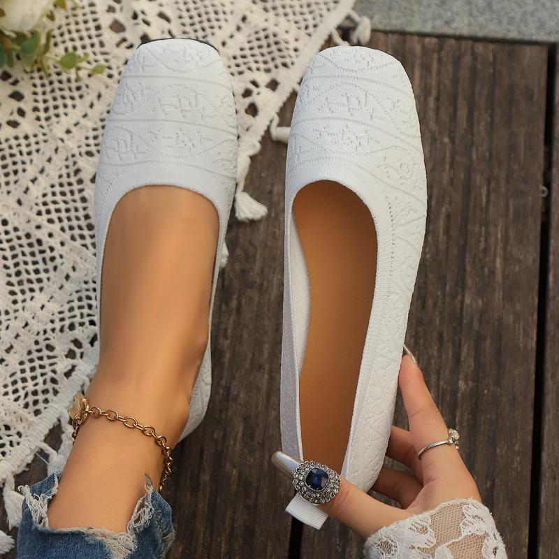 Women's Pointed Toe Flat Shoes Solid Color Knitted Slip On Shoes Casual Breathable Ballet Flats Women Flat Shoes Loafers Women