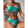 Women's Solid Color Swimsuit Women's Split Thin Strap High Waist Swimsuit Cover-up Four-Piece Set
