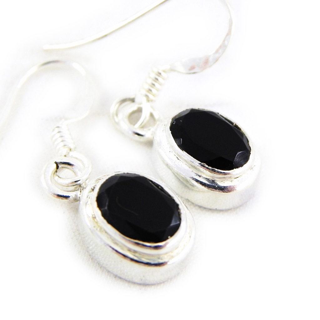 Les Trésors De Lily [C9527] - Silver 'Heaven' Onyx Earrings