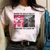 Born To Dilly Dally Forced To Lock In T-Shirt Funny Cat Tshirt Cute Cat Shirts Women Summer Casual Short Sleeves Tops