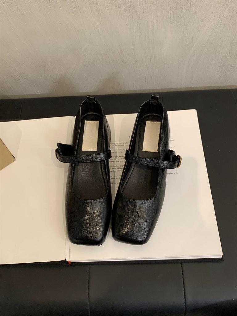 French Retro Square Head Light Mouth Single Shoes Women's Middle Heel Spring and Autumn Evening Temperament Fairy Thick Heel Mary Jane Small Leather S