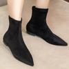 2024 Women's Flock Classic Black Ankle Boots Shoes Pointed Toe Low Heels Big Size 42 Short Boots Women Comfortable Dress Shoes