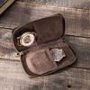 CONTACT'S FAMILY Double Watch Case Bag Holder Vintage Genuine Leather Zipper Travel Watch Display Storage Box Case Pouch Organizer