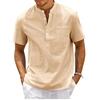 Spring Summer Mens Solid Color Cotton Linen Shirt White Black Casual Tops Men Stand Neck Buttons Pocket Short Sleeve Shirts