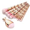 11Pcs Diamond Rose Gold Makeup Brushes Set Mermaid Fishtail Shaped Foundation Powder Cosmetics Brush Rainbow Eyeshadow Brush Kit