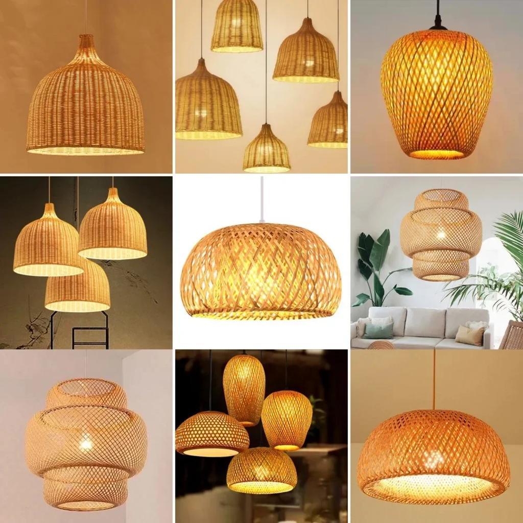 New Bamboo Lamp Shade - Natural Hand-Woven Rattan Chandelier Bamboo  Lighting Fixtures Hanging Light