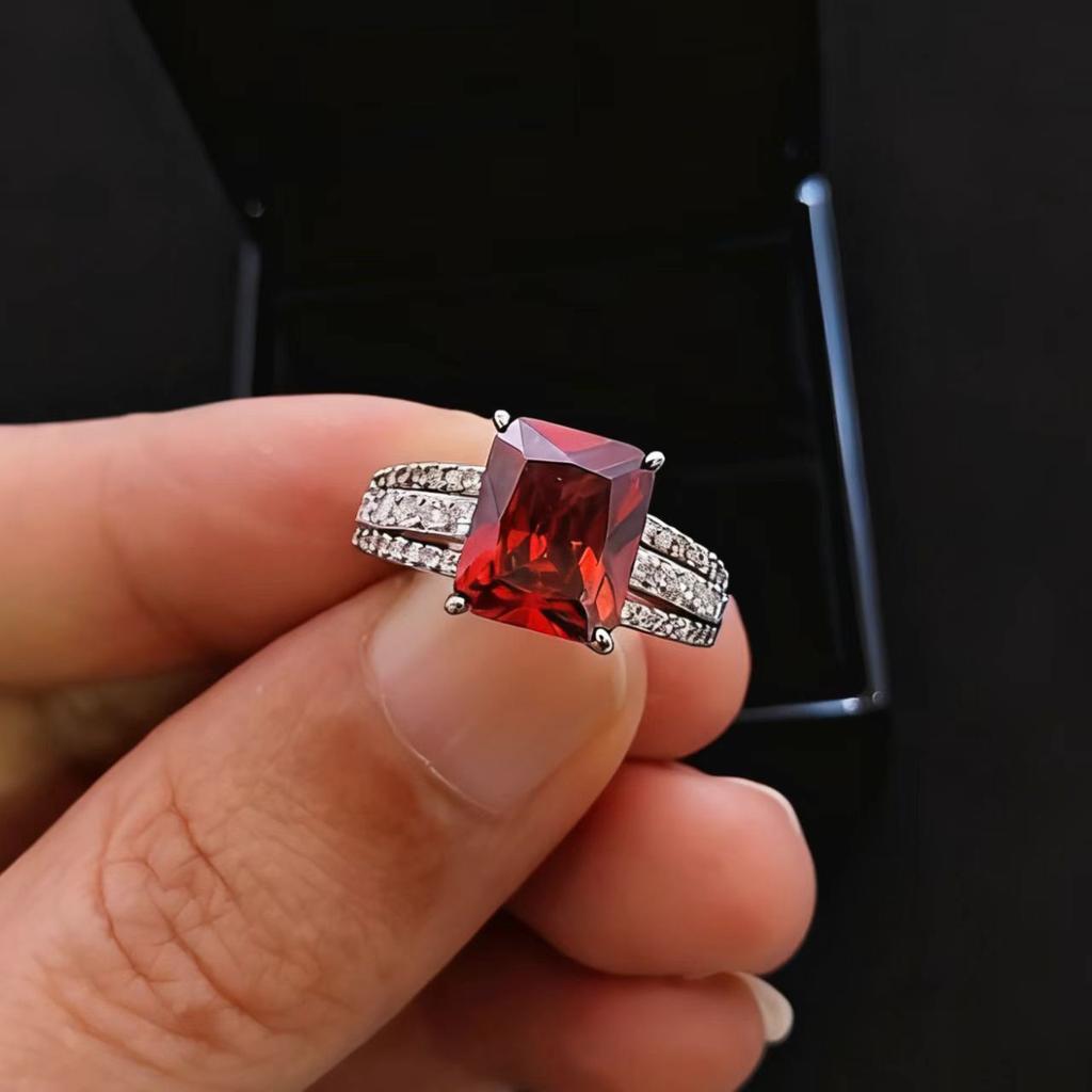 Sansheng Iii Square Women'S Ring Simulation 8X10 Rectangle Amethyst Ring Femininity High Carbon Diamond Ring