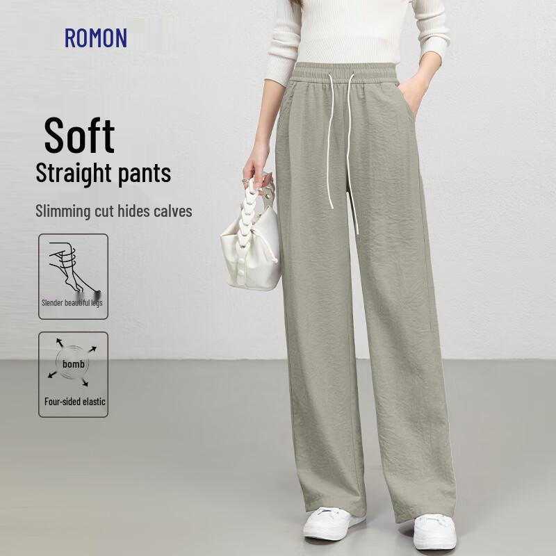 Luomeng Women's High-Waist Drapey Straight-Leg Casual Pants