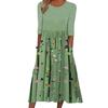 Women's Summer Flowy Midi Dress Boho Floral Pleated Dress with Pockets Casual Half Sleeve Crew Neck Swing Dress