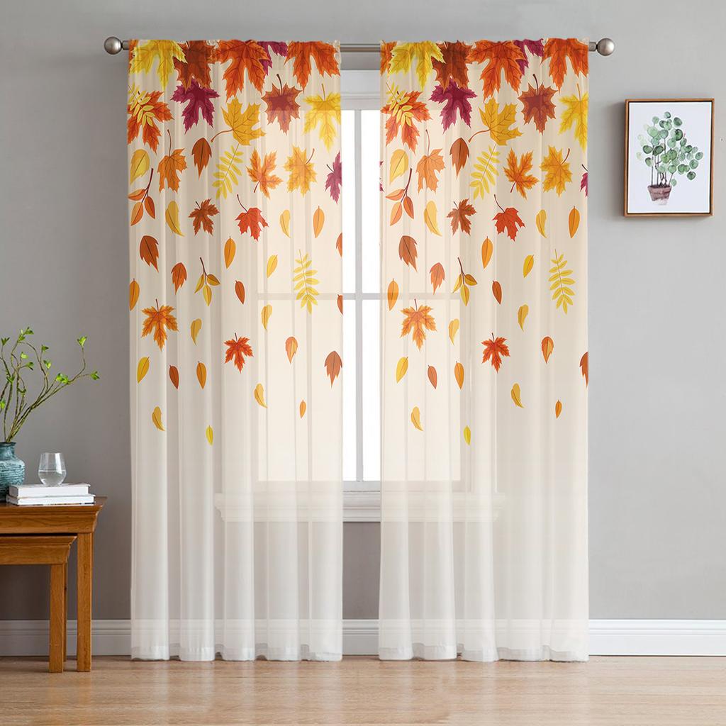 Thanksgiving Autumn Wild Flowers Voile Curtains For Bedroom Tulle Window Curtain For Living Room Sheer Curtains Blinds Drapes