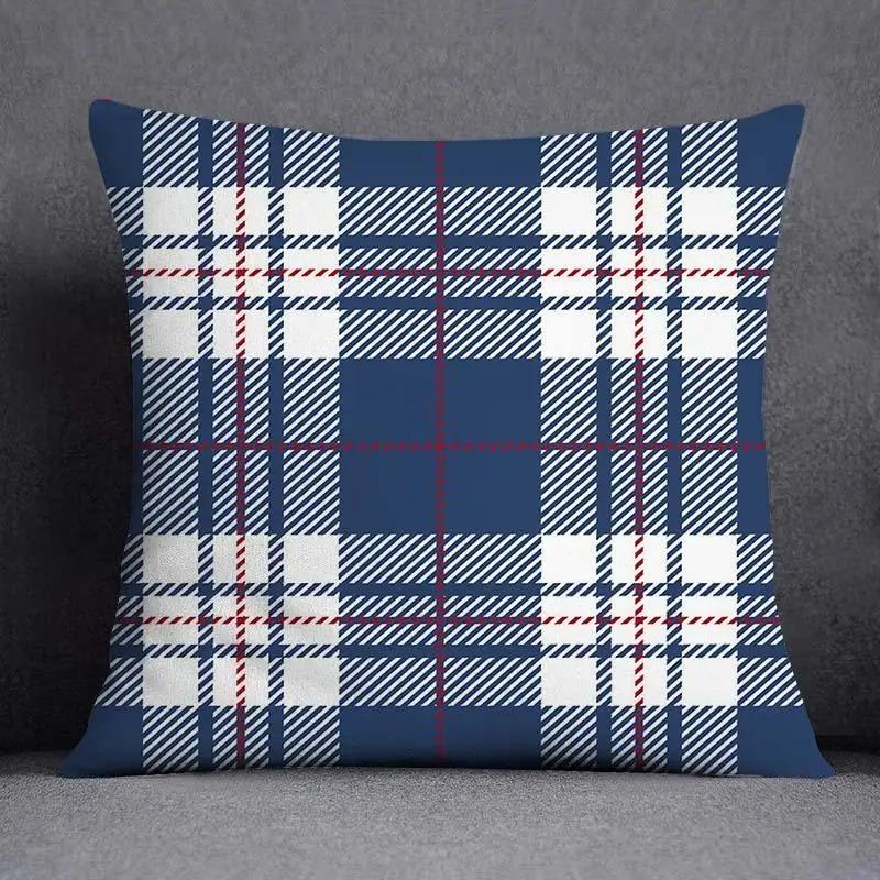 Blue Striped Plaid Pillowcase Office Living Room Home Pillowcase Car Ornaments