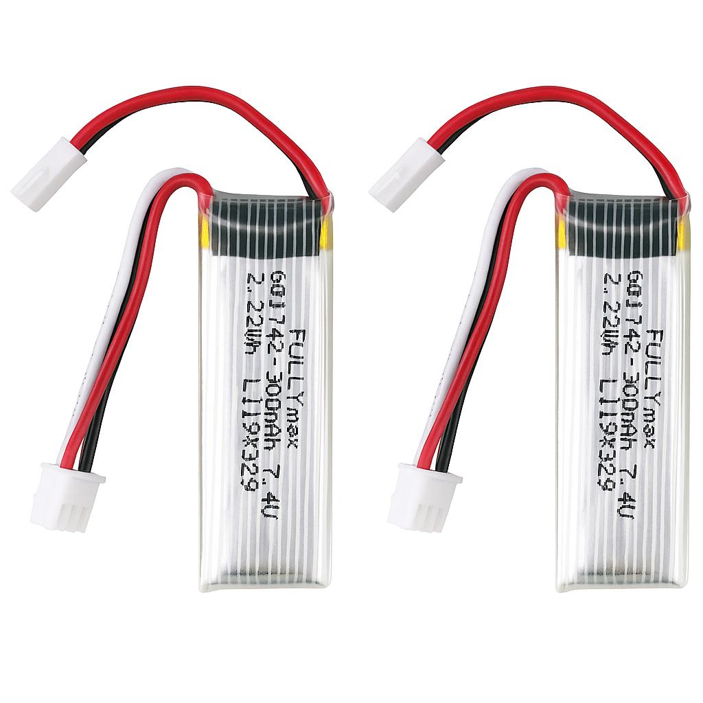 Set of 2 Lithium Batteries 7.4V 300mAh for WLToys F959, XK A600 | Extended Compatibility with RC Aircraft | Long-Lasting Performance, Silver