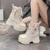 Fashion 9CM New Women High Platform Ankle Boots Winter Chunky Sneakers Casual Leather Punk Shoes High Top Motorcycle Short Boots Woman