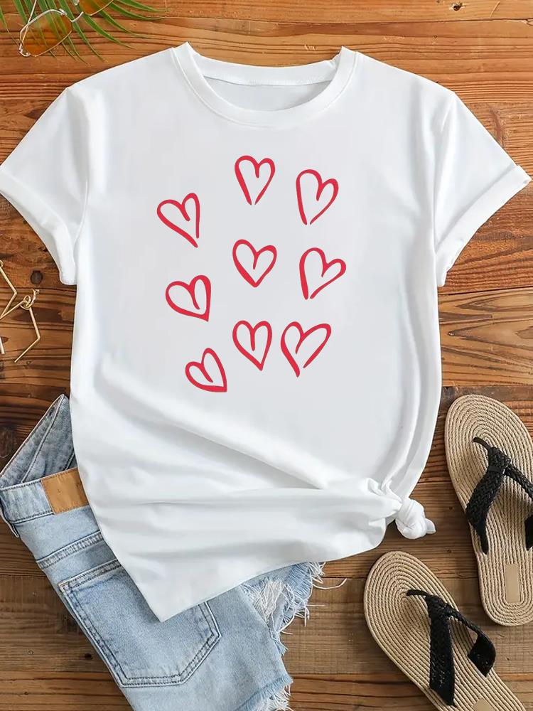 (Asian Size) Clothing Casual Tshirt Women Flower Trend 90s Sweet Cute Short Sleeve Fashion Print Lady Tee Top Female Graphic T-shirts