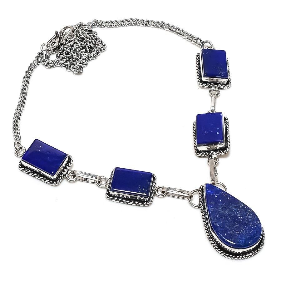 Lapis Lazuli Gemstone 925 Sterling Silver Jewelry Necklace 18"