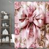 Pink Bow Rose Floral Shower Curtain, Bathroom Decorative Shower Curtain, Waterproof Shower Curtain with Hooks