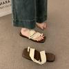 Retro Evening Wind Gentle Shoes Soft Leather Cover Toe Slippers Female Summer Wear Fairy Wind Seaside Flat Beach Shoes