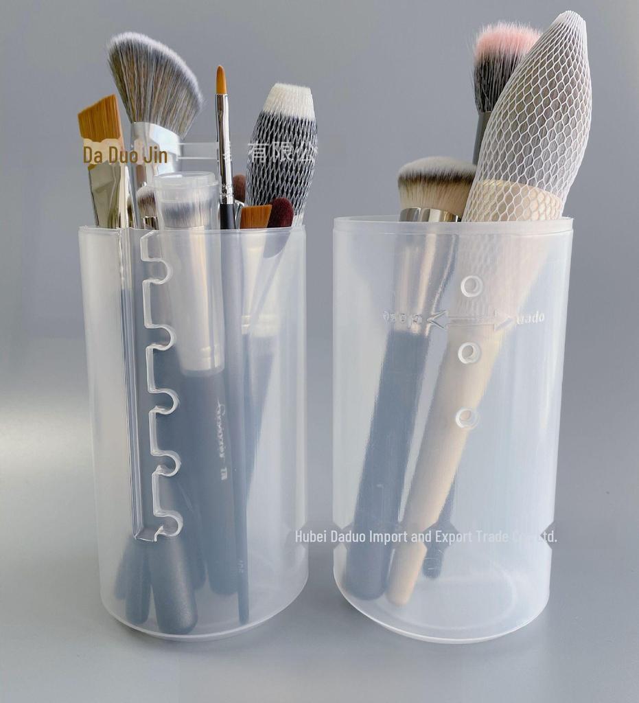 Clear Modern Retractable Storage Bucket with Dustproof Cover - Makeup Brush and Pen Holder