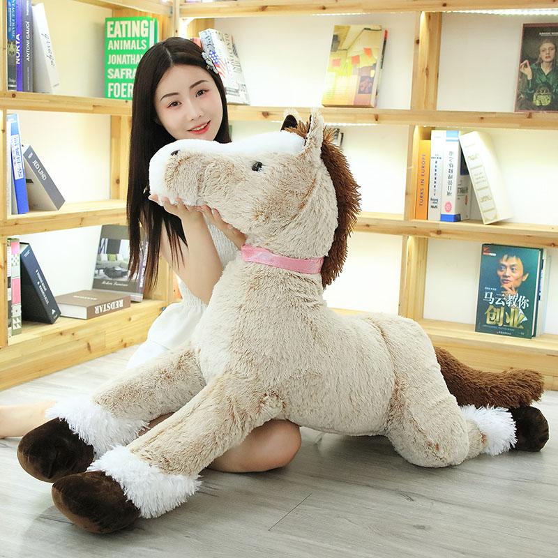 90CM Cute Lying Horse Plush Toys Stuffed Cartoon Animal Horse Children Kids Girls Shooting Props Birthday Gifts
