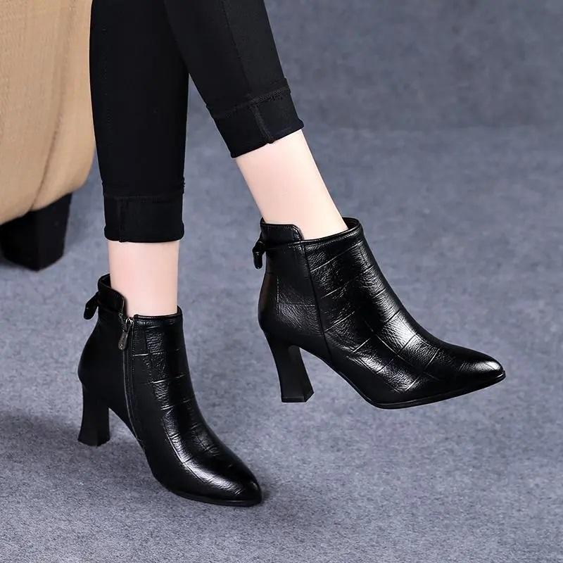 Botas Femininas Women Fashion Sweet High Quality Black Patent Leather Ankle Boots Lady Classic Comfort Autumn Party Shoes A57