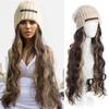 Off White Knitted Hat with Water Ripple Curly Hair Women's Synthetic Wig Fashionable and Warm Suitable for Use When Going Out In Winter