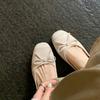 Cowhide Version~ French Bow Leather Soft-soled Ballet Shoes Women's Small Heel Single Shoes Mary Jane Ballet Flats
