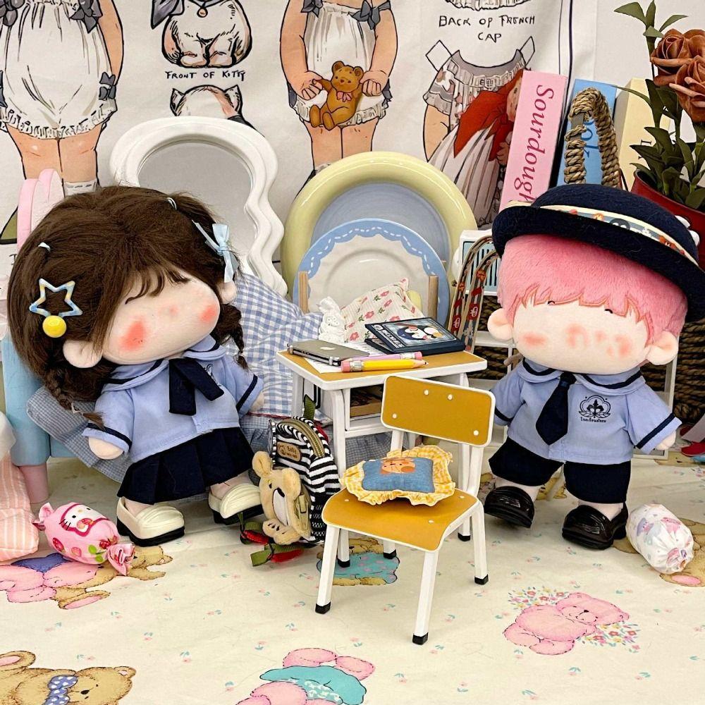 Blue Miniature School Uniform 10cm 20cm Shirt Necktie Pants Set Doll Clothes  Cotton Stuffed Doll