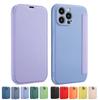 Flip Leather Liquid Silicone Case For APPLE Iphone 12 13 14 11 Pro Max X XR XS Max 14 Plus Solid Color Lens Protection Card Book Cover