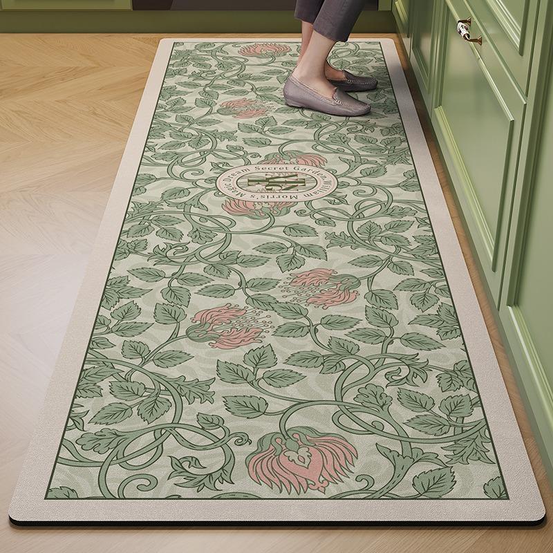 Kitchen Carpet Absorbent Floor Mat Pvc Diatom Mud Mats Home Decoration American Retro Flowers Rug Bathroom Non-slip Area Rugs