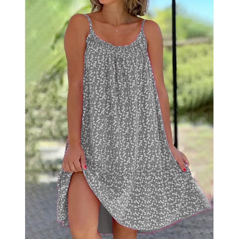 Womens Fashion Clothing Casual Summer Sleeveless Deep V-neck Dress Floral Printed Beach Dresses Cotton Loose Mini Party Skirt Tank Top Cami Dress