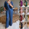 2025 Women's Silk V-Neck Solid Color Casual Summer Set