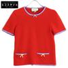[Domestic Regular] 501400 100% Cashmere Ribbon Design Short Sleeve Knit Sweater / Tops XS RedUsed