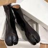 Мода 2024 Осень Зима Мягкая Кожа Разделенный носок Таби Женские Ботильоны Модные Толстый Высокий каблук Массивная Обувь INS Стиль Короткие Ботильоны