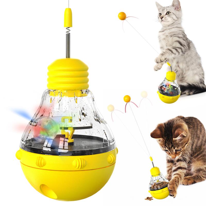Cat Toy Flashing Ball Transparent Bulb Shape Tumbler Toy Turntable Bucency Teaser Ball Kitten Training Function Pet Supplies
