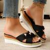 Flower Decoration Wedge Slippers Woman Fashion Cross Strap Platform Sandals Women 2025 Summer Lightweight Casual Beach Slides