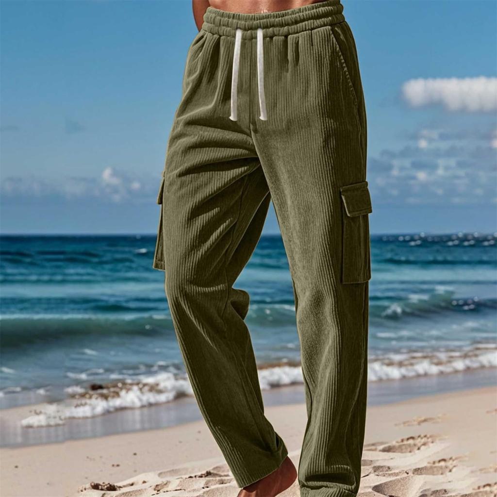 Men's Corduroy Seasonal Thin Breathable Workwear With Multiple Pockets And Loose Casual Wide-leg Pants