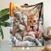 Cute Pet Cute Cat Blanket Fun Kitten Soft Flannel Blanket Modern Suitable for Home Air Conditioner Blanket