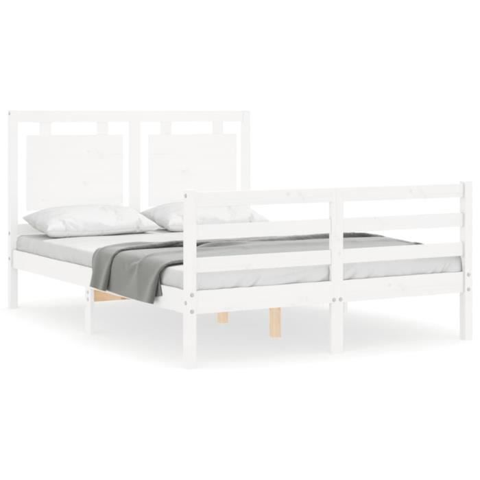 VidaXL Bed Frame with Headboard White 120x200 Cm Solid Wood 3194047