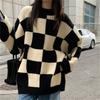 Новый свободный свитер ленивый ретро женская одежда осень и зима высококлассный топ клетчатый вязаный свитер