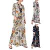 Dress Loose Colorful Flower Print Ankle Length Long Sleeve Pockets A-line Lapel Single-breasted Soft Breathable Maxi Dress